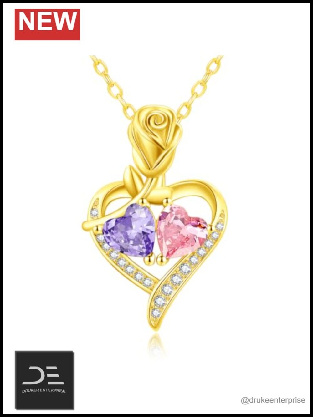 14K Gold Plated Rose Heart Necklace for Women Anniversary Gift
